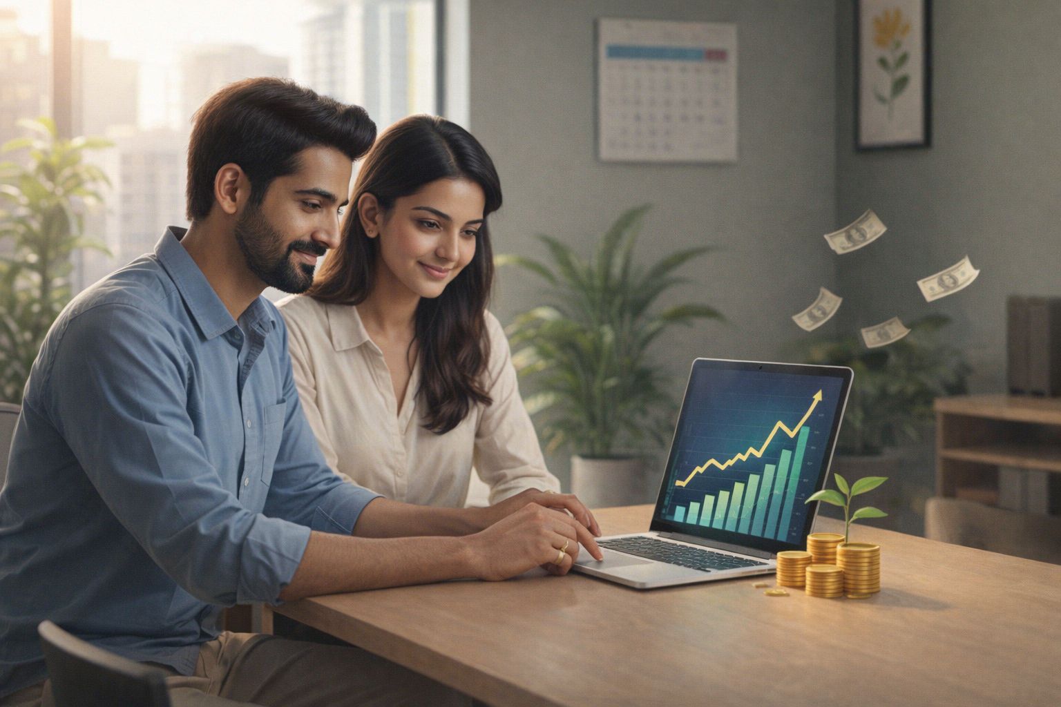 Ett par planerar digital marknadsföring inför alla hjärtans dag.