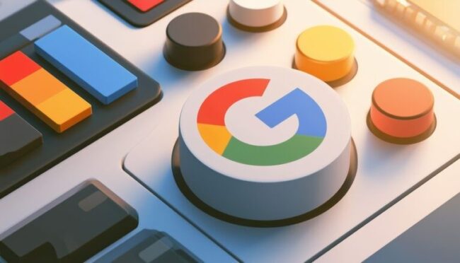 Färgglad Google-symbol på en panel med reglage och knappar