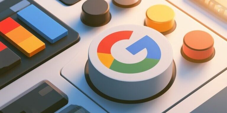 Färgglad Google-symbol på en panel med reglage och knappar